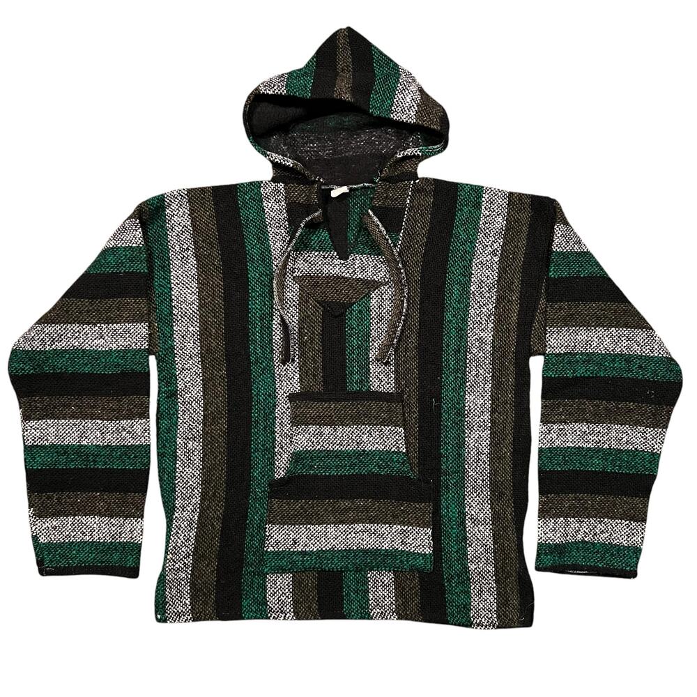 Molina Green Gray Black Vintage Mexico Baja Blanket Pullover Hoodie Mens Large